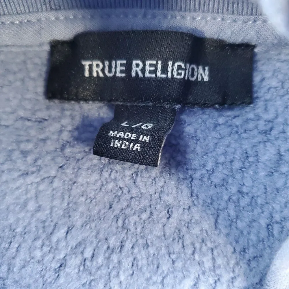 True Religion Mock Neck Oversized Shirt Mens Size Large Blue Fleece Lining